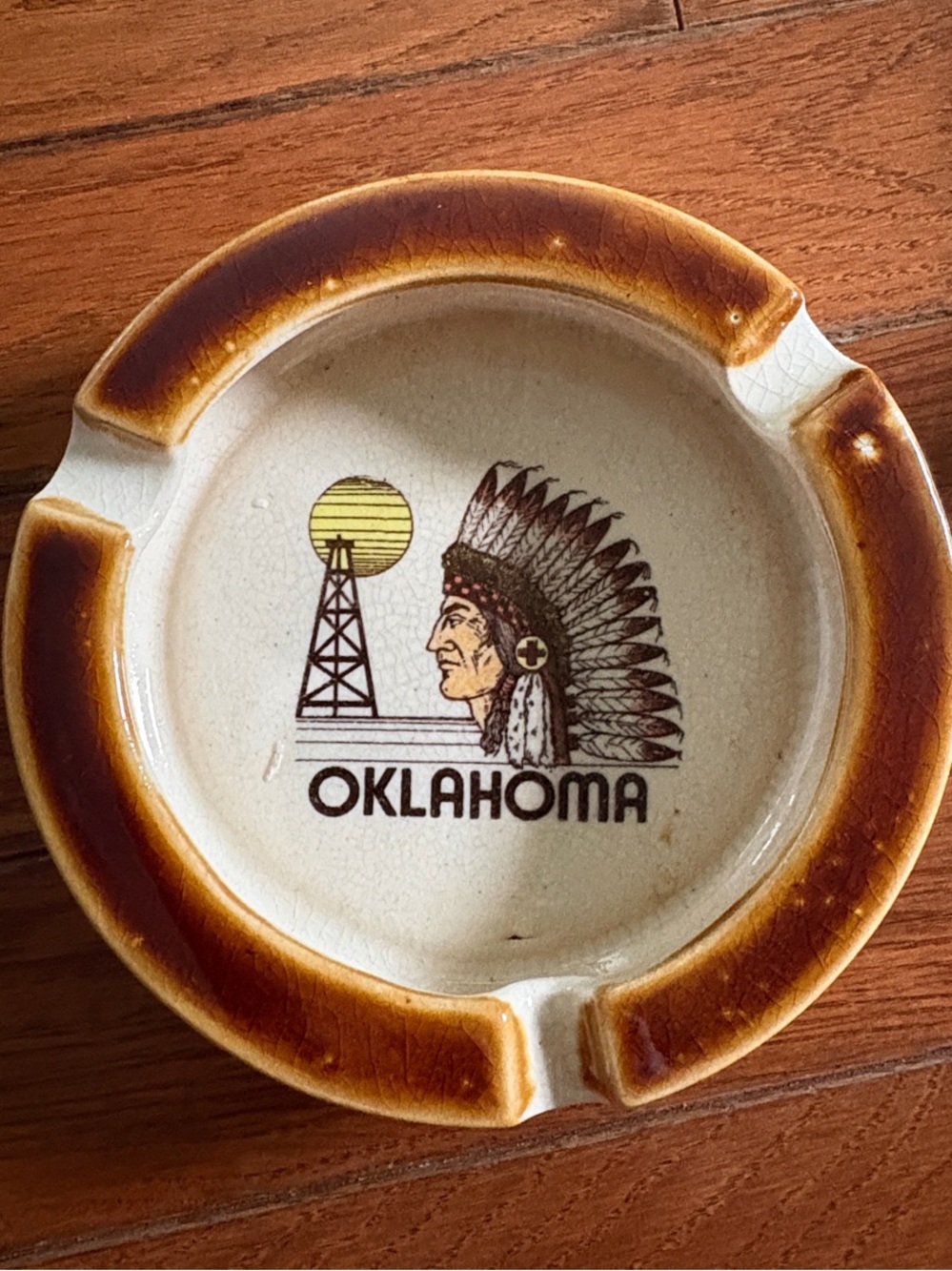 Vintage Oklahoma Ceramic Ashtray with Native Chief Motif - Picture 1 of 4